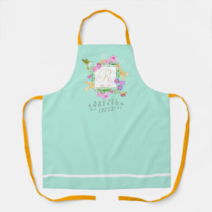 Tablier Jardin floral Aqua Monogramme