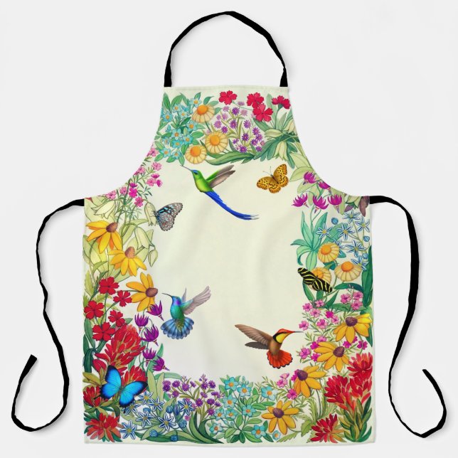 Tablier Jardin floral aux colibris colorés (Recto)