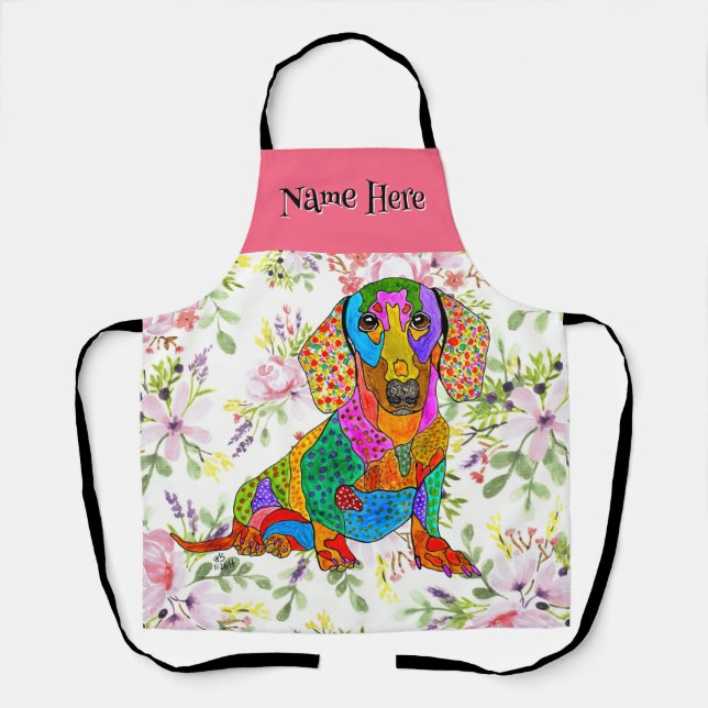 Tablier Jardin floral de Chien Dachshund Whimsical (Recto)