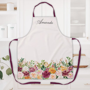 Tablier Jardin Floral Élégant à Monogramme de Rose à l'Aqu
