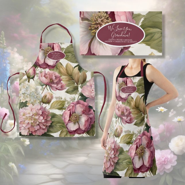 Tablier Jardin Floral Peony Vin Rose Grand-mère (Créateur téléchargé)