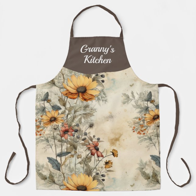 Tablier Jardin Floral Personnalisé sur toute l'impression (Recto)