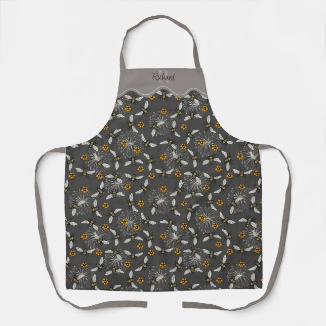 Tablier Jardin Motif moderne gris foncé et des abeilles ja (Recto)