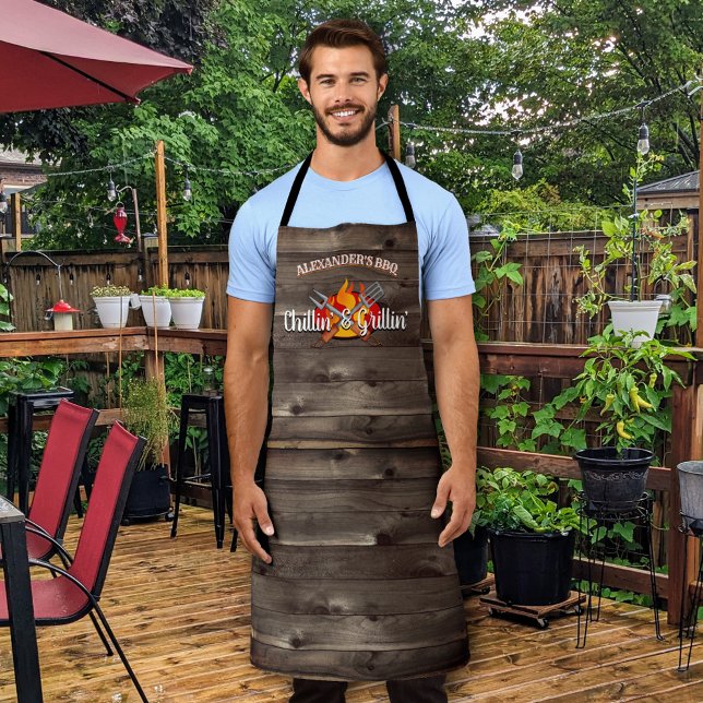 Tablier Jardin personnalisé Chillin' et Grillin' BBQ (Créateur téléchargé)