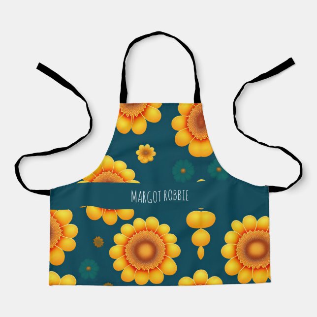 Tablier Jaune Daisies Bleu Arrière - plan Motif botanique (Recto)