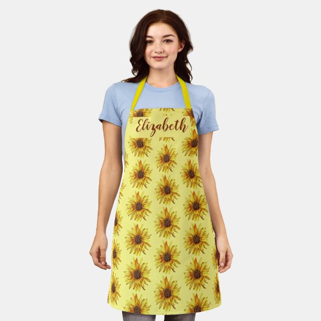 Tablier Jaune de tournesol jaune pâle Motif Apron (Porté)
