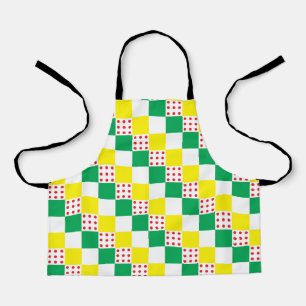 Tablier Jaune, vert, blanc, pois rouge carrés