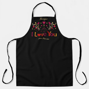 Tablier JE VOUS AIME Rouge Coeur Or Ruban Noir Valentine