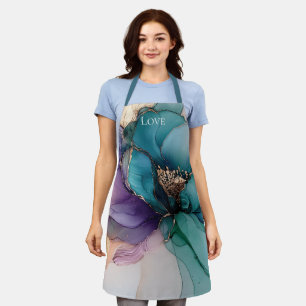 Tablier Joli Aqua bleu violet or Floral