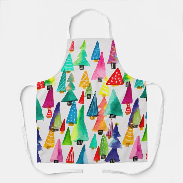 Tablier Joli aquarelle arbres de Noël (Recto)