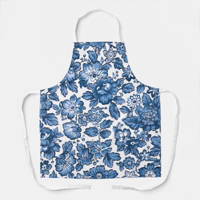 Tablier Joli Boho bleu et blanc floral (Recto)