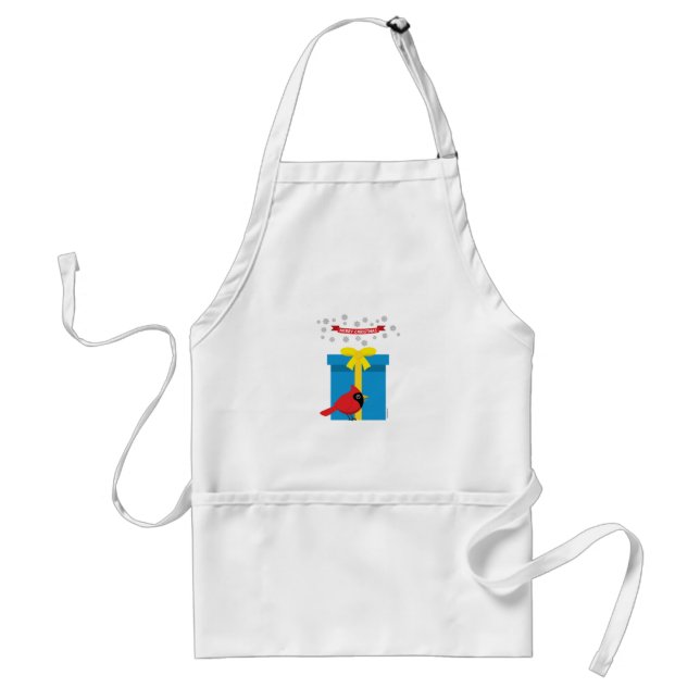 Tablier Joli Cardinal Rouge Avec Cadeau Bleu (Devant)