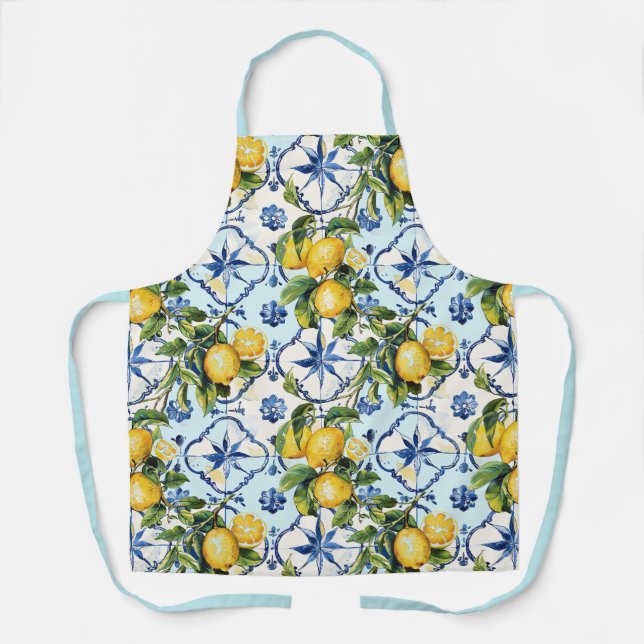 Tablier Joli Carreaux Talavera Tout-En-Tête Citrons Imprim (Recto)