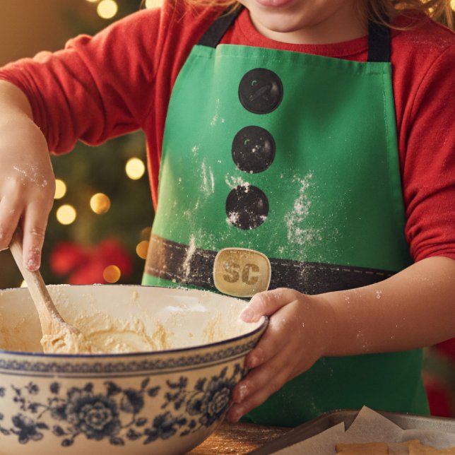 Tablier Joli costume Elfe Vert Noël Enfants Apron (A fun and festive green elf costume Christmas apron with space for your initials)