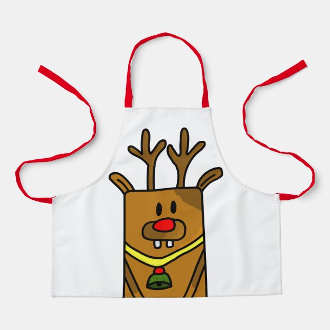 Tablier Joli Dessin De Cerfs Drôle Rouge Noël Enfants (Recto)