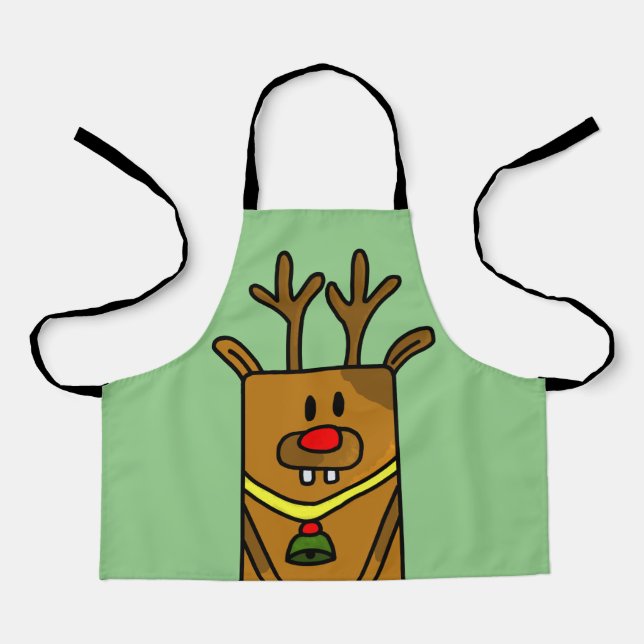 Tablier Joli Dessin de Cerfs Vert Noël Enfants (Recto)
