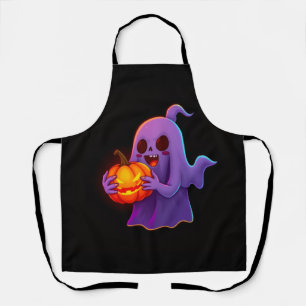 Tablier Joli fantôme d'Halloween tenant une citrouille lum