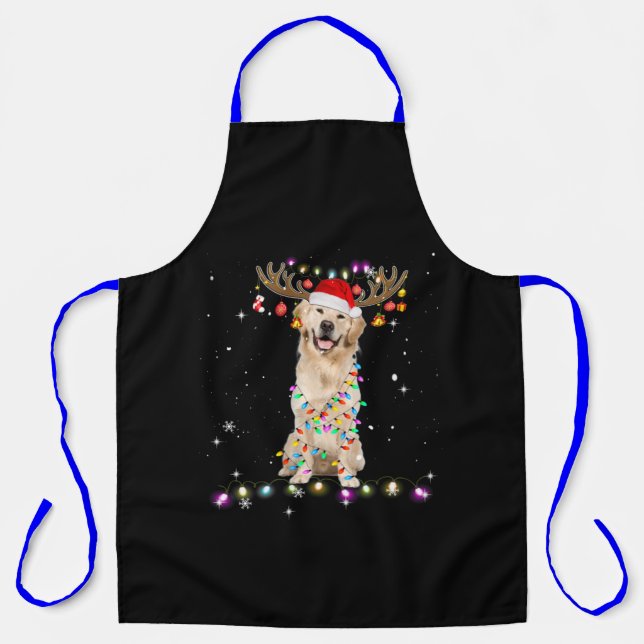 Tablier Joli Golden Retriever lumières de Noël Reindeer (Recto)