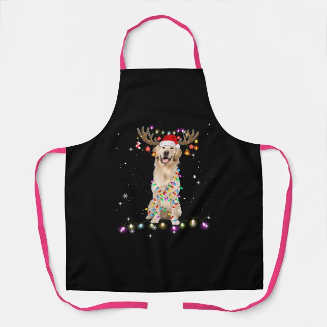 Tablier Joli Golden Retriever lumières de Noël Reindeer (Recto)
