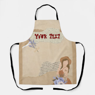 Tablier Joli gris, fleur, papillon et texte