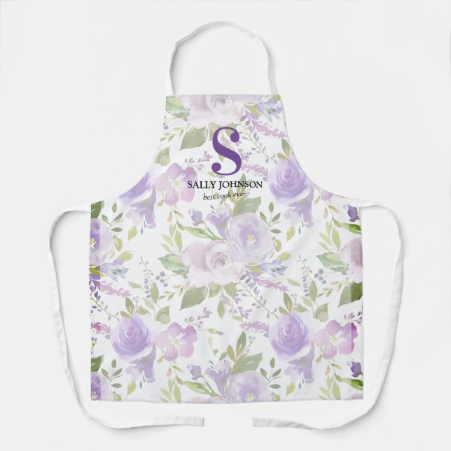 Tablier Joli initiale de nom floral violet (Recto)