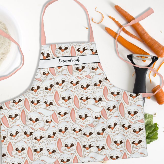 Tablier Joli lapin Lapin Face Motif Monogramme (Créateur téléchargé)