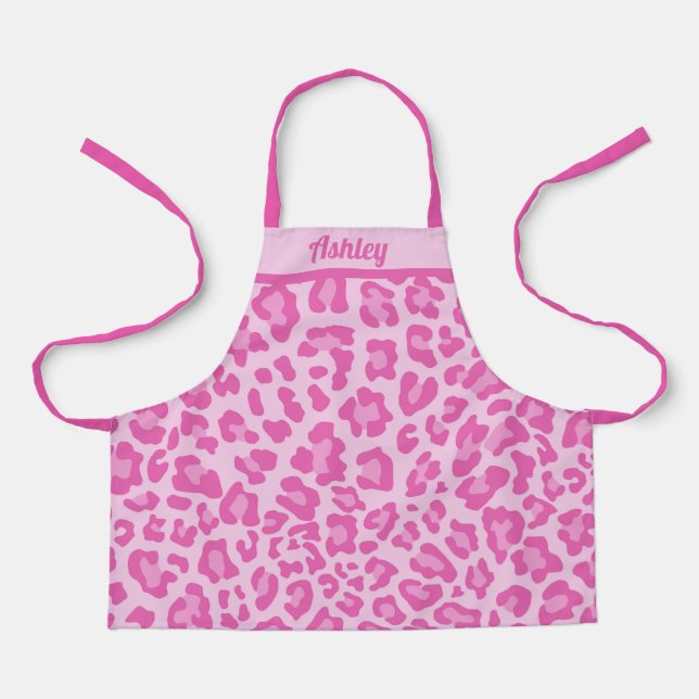 Tablier Joli léopard rose Personnalisé Enfants Monogramme (Recto)