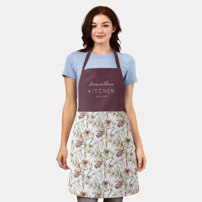 Tablier Joli Motif Fleur sauvage d'automne | Nom (Porté)