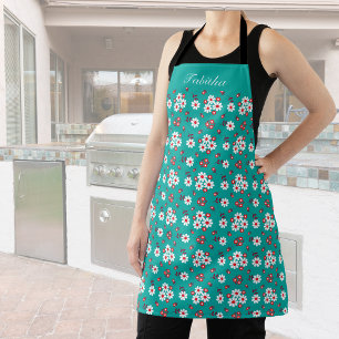 Tablier Joli motif floral sur Aqua personnalisé