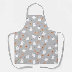 Tablier Joli motif Halloween gris fantôme et citrouille