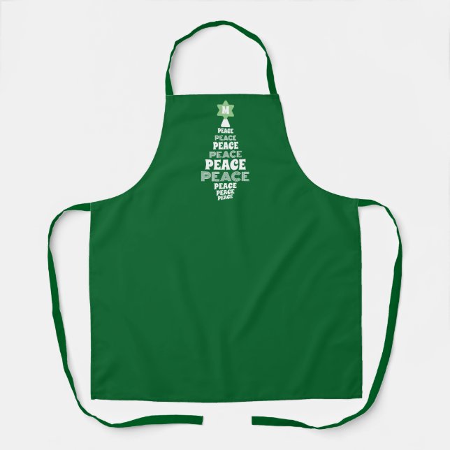 Tablier Joli Noël Arbre de Paix personnalisé Vert initial (Recto)