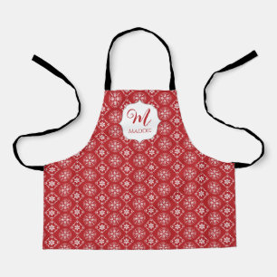 Tablier Joli Noël Rouge Monogramme Simple Flocon de neige