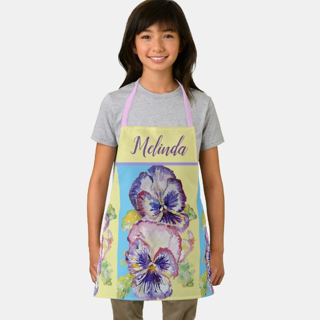 Tablier Joli Pastel Floral Pansy Enfants Rose Girls Apron (Insitu)