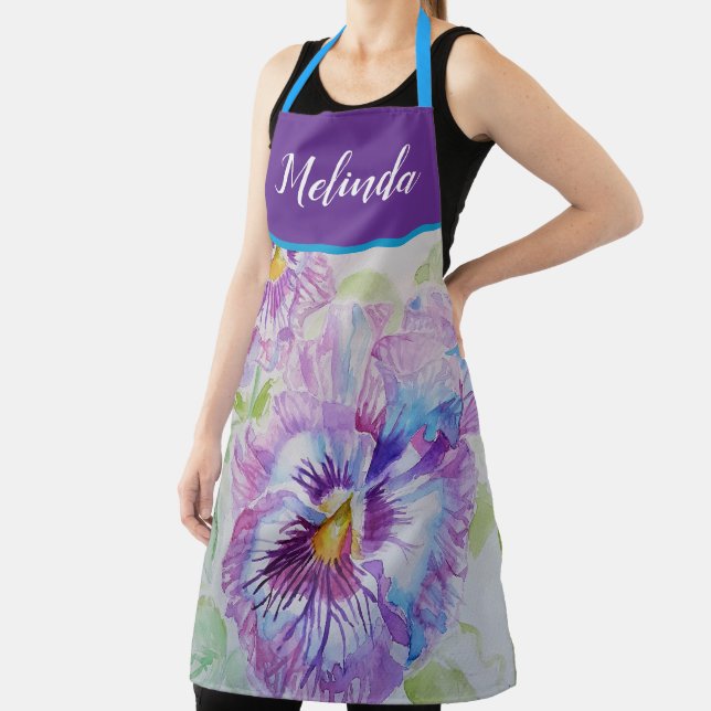 Tablier Joli Pastel Floral Pansy Purple Aquarelle (Insitu)