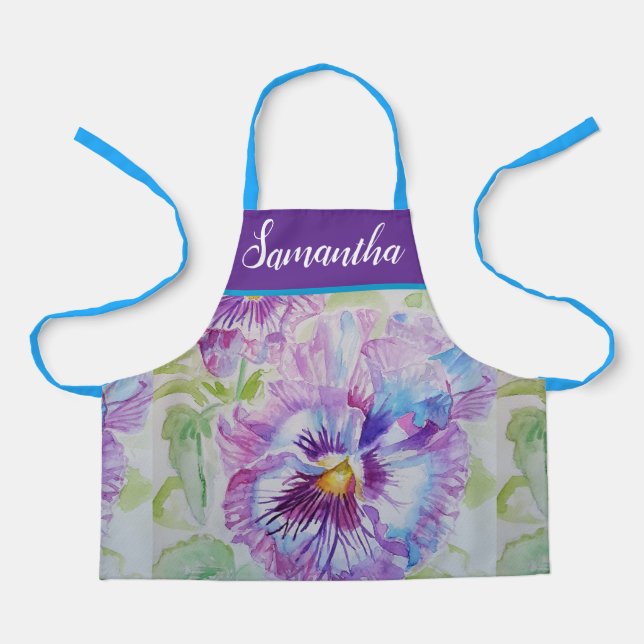 Tablier Joli Pastel Floral Pansy Purple Girls Apron (Recto)