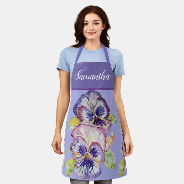 Tablier Joli Pastel Floral Pansy Purple Womans Art Apron (Porté)