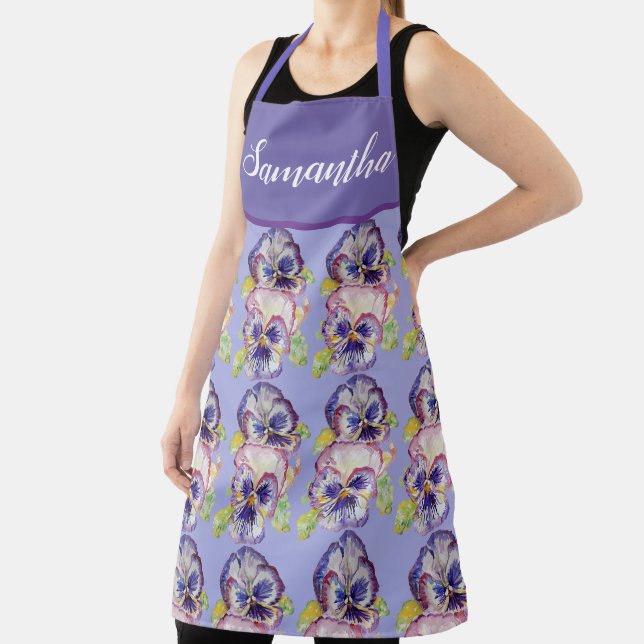 Tablier Joli Pastel Floral Pansy Purple Womans Art Apron (Insitu)