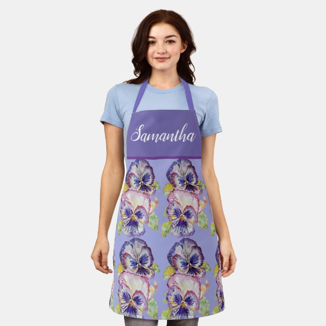 Tablier Joli Pastel Floral Pansy Purple Womans Art Apron (Porté)