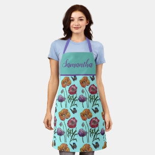 Tablier Joli Pastel Floral Poppy Aqua Womans Art Apron