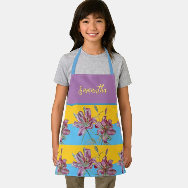 Tablier Joli rose Lily Aquarelle Cuisine Floral Apron (Insitu)