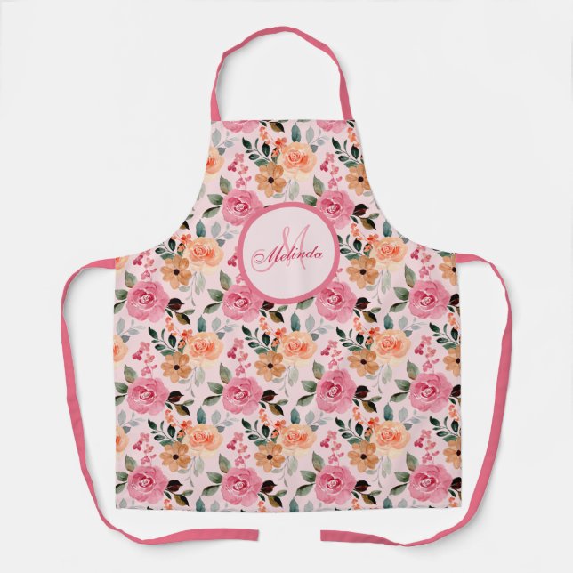 Tablier Joli Rose, Orange Tan Floral Monogramme (Recto)