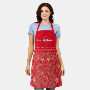Tablier Joli Rouge floral Monogramme personnalisé