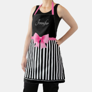 Tablier Joli Ruban Rose Motif Rayures Noir Et Blanc