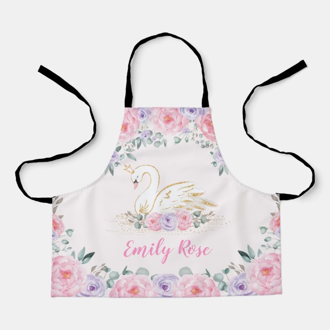 Tablier Joli Swan Princess Girl Chef Nom personnalisé (Recto)