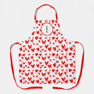 Tablier Joli Valentine Red Heart Doodles Motif Monogramme