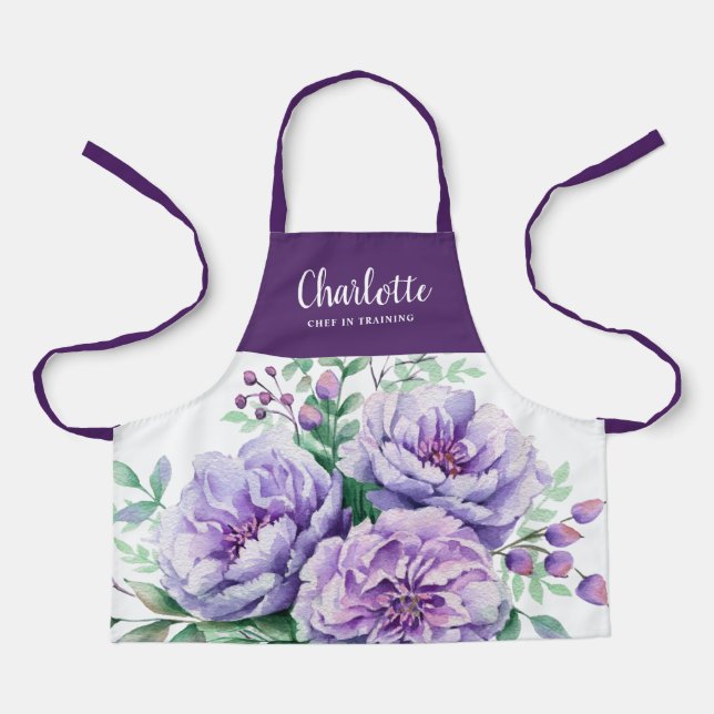 Tablier Jolie aquarelle Floral Girls Chef Formation Lilac (Recto)