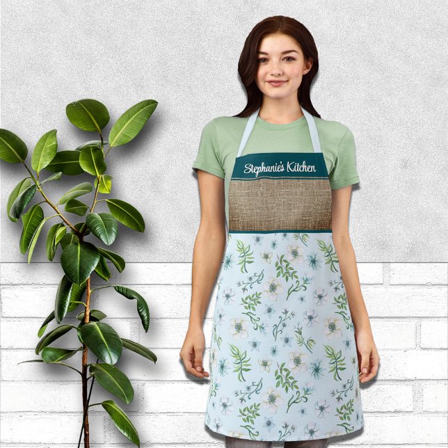 Tablier Jolie aquarelle Floral Personnalisé Prénom (Créateur téléchargé)