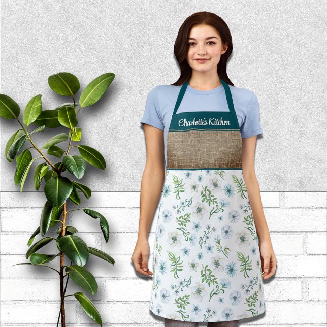 Tablier Jolie aquarelle Floral Personnalisé Prénom (Créateur téléchargé)