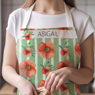 Tablier Jolie aquarelle Motif de pavot floral + Nom