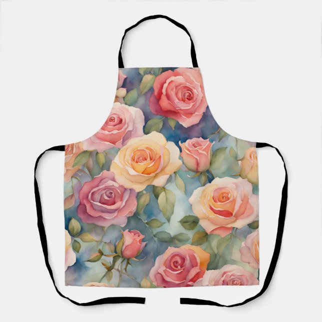 Tablier Jolie aquarelle Rose design floral (Recto)